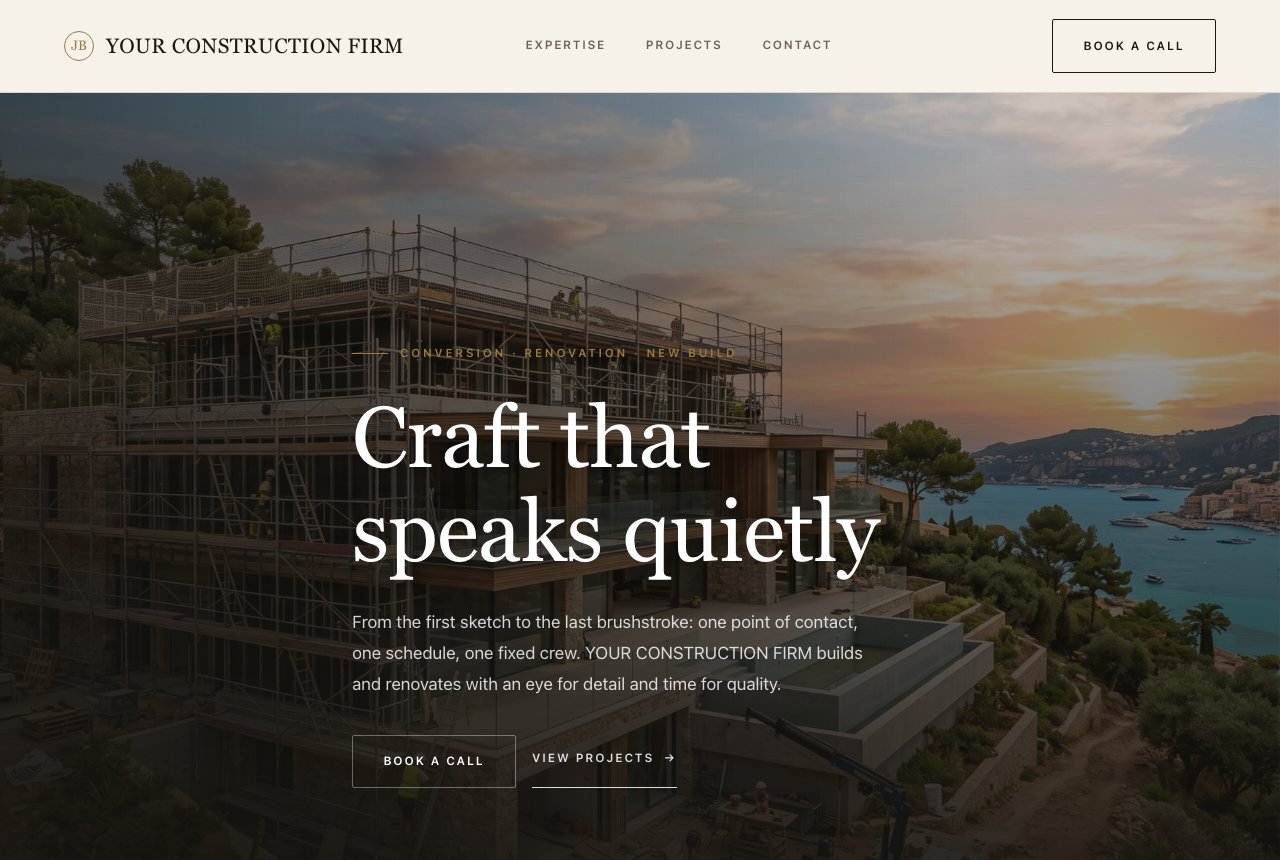 Home page of YOUR CONSTRUCTION FIRM.